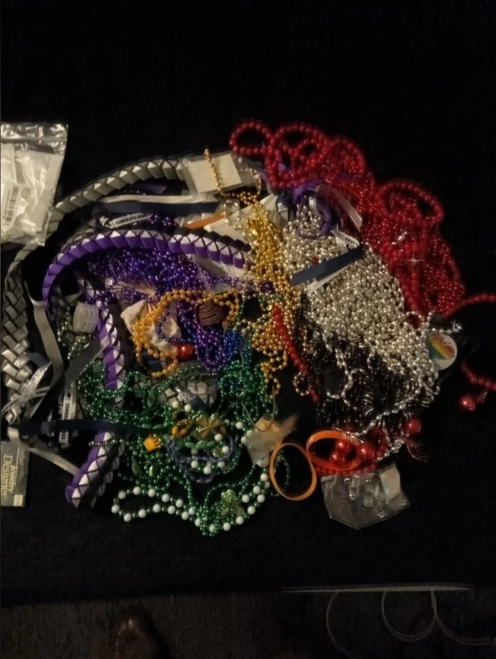Assorted Mardi Gras Bead Necklace Lot - Purple, Green, Gold, Silver, Red